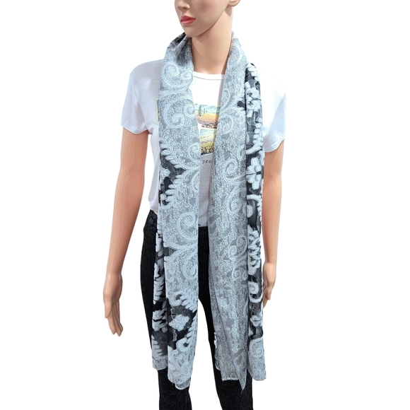 Elegant Black and Gray Floral Scarf - Picture 1 of 9